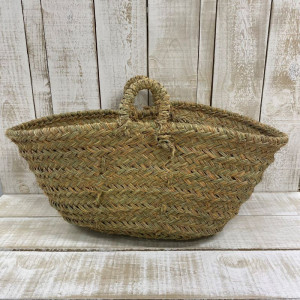 Handmade French Market Backpack Basket with Tan or Brown Leather Handl